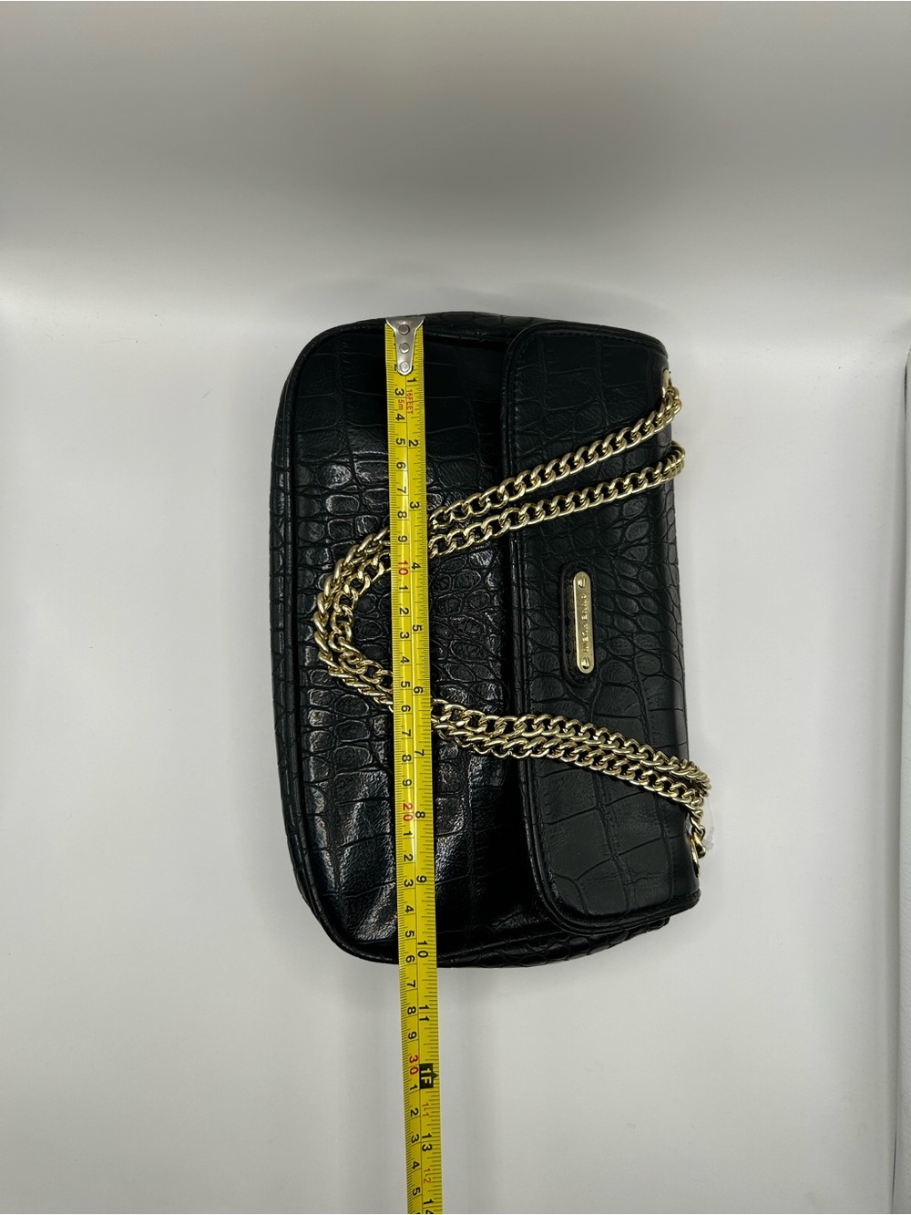 Anne Klein Black Croc-Embossed Shoulder Bag with Gold Chain - Picture 8 of 9